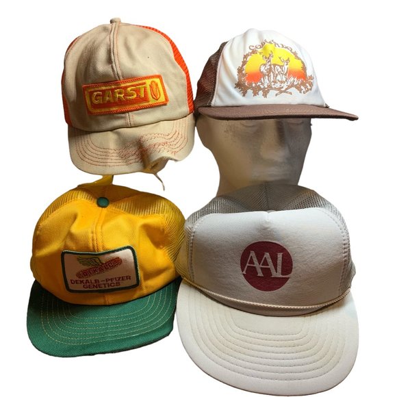 Lot of 4 Vintage Baseball Caps Mesh Snapback Closures - Picture 1 of 5